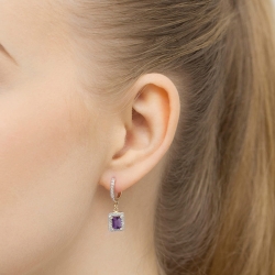 Kolczyki z żółtego złota 585 z ametystem i diamentami 0,34ct The Diamonds
