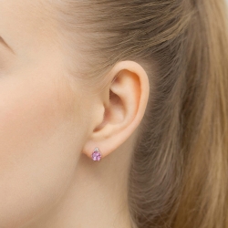 Kolczyki z białego złota 585 z różowym topazem i diamentami 0,03ct The Diamonds