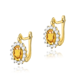 Kolczyki z żółtego złota 585 z cytrynem i diamentami 0,24ct na zapięciu angielskim The Diamonds