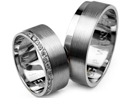 Obrączki ślubne z białego złota płaskie z cyrkoniami 7mm Premium P-WEISSGOLD-b