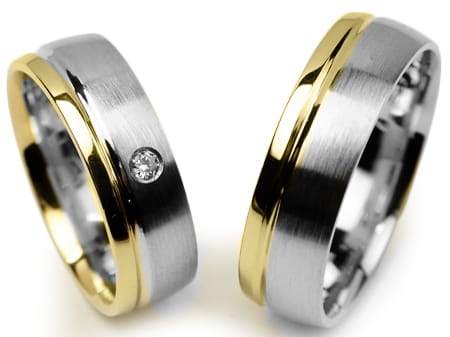 Obrączki ślubne dwukolorowe półokrągłe z cyrkonią 6mm Premium P-WENUS-k