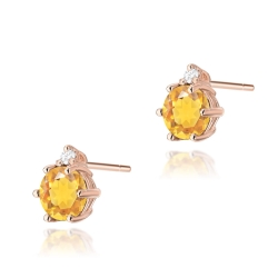 Kolczyki z różowego złota 585 z cytrynem i diamentami 0,03ct The Diamonds