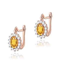 Kolczyki z różowego złota 585 z cytrynem i diamentami 0,24ct na zapięciu angielskim The Diamonds