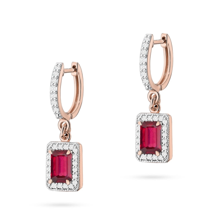 Kolczyki z różowego złota 585 z rubinem i diamentami 0,34ct The Diamonds
