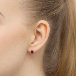 Kolczyki z białego złota 585 z rubinem i diamentami 0,03ct The Diamonds
