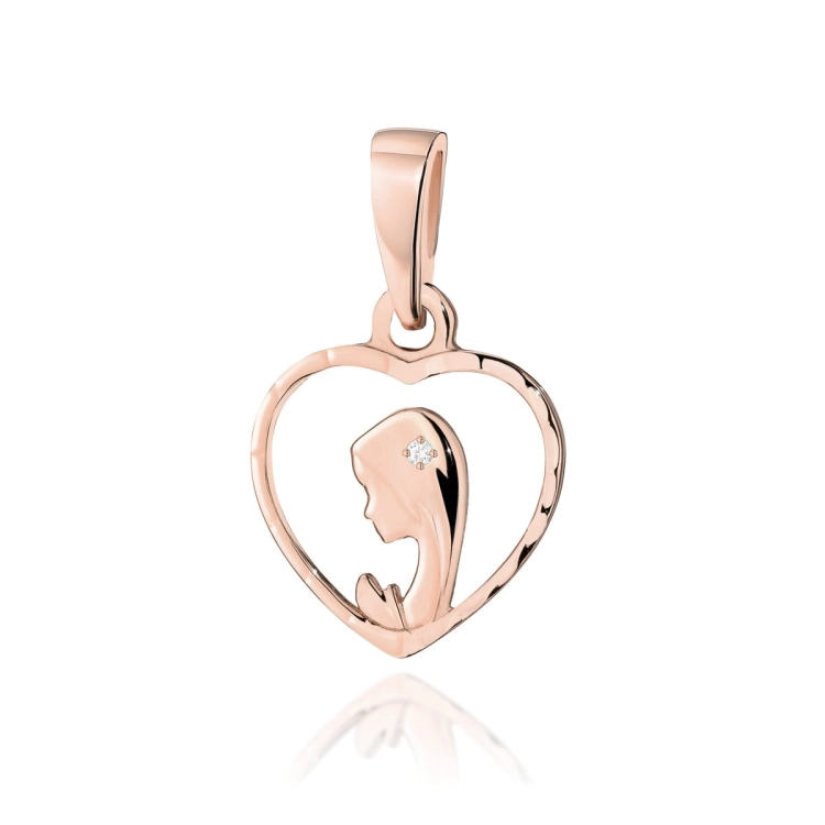 Medalik z różowego złota Matka Boska w sercu z diamentem 0,005ct The Diamonds
