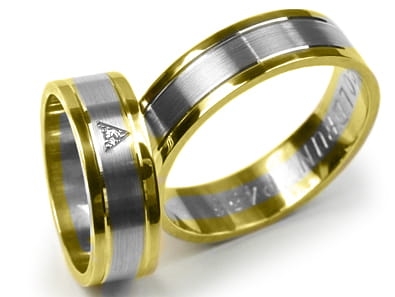 Przejdź do produktu Obrączki ślubne dwukolorowe płaskie z cyrkonią 6mm Premium