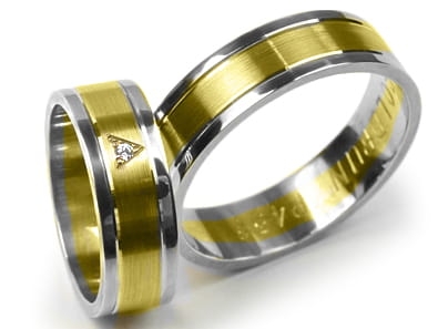 Przejdź do produktu Obrączki ślubne dwukolorowe płaskie z cyrkonią 6mm Premium