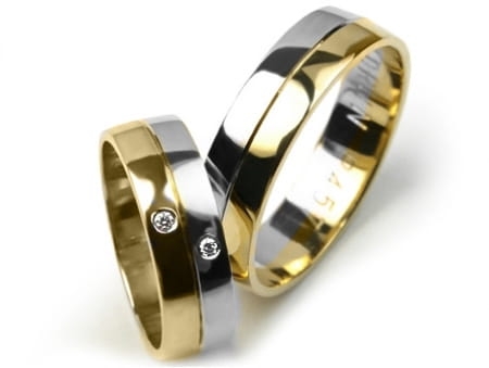 Przejdź do produktu Dwukolorowe złote obrączki ślubne półokrągłe z cyrkoniami 6mm Premium