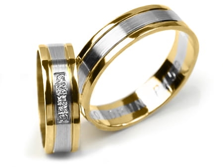 Przejdź do produktu Obrączki ślubne dwukolorowe płaskie z cyrkoniami 6mm Premium