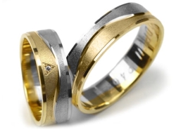 Obrączki ślubne dwukolorowe płaskie z cyrkonią 6mm Premium P-463-k
