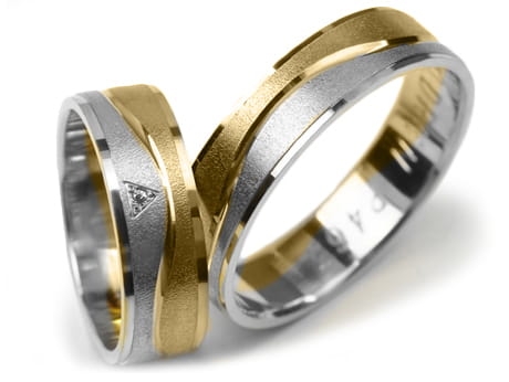 Obrączki ślubne dwukolorowe płaskie z cyrkonią 6mm Premium P-463-k