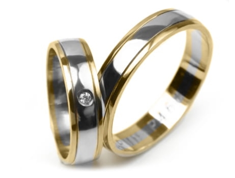 Przejdź do produktu Dwukolorowe złote obrączki ślubne półokrągłe z cyrkonią 5mm Premium 