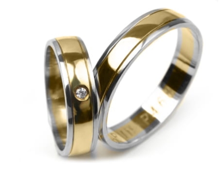 Przejdź do produktu Dwukolorowe złote obrączki ślubne półokrągłe z cyrkonią 5mm Premium 