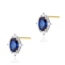 Kolczyki z żółtego złota 585 z szafirem i diamentami 0,04ct The Diamonds