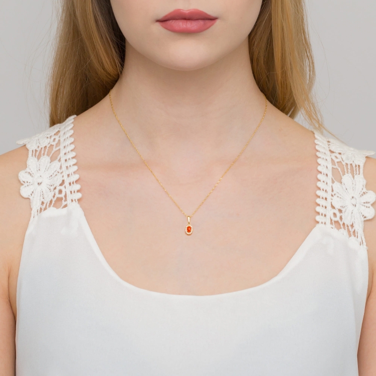 Zawieszka z żółtego złota 585 z koralem i diamentem 0,08ct The Diamonds