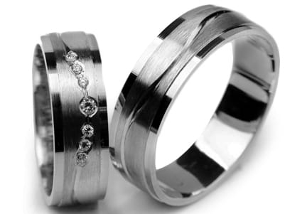 Obrączki ślubne z białego złota płaskie z cyrkoniami 6mm Premium P-472-b