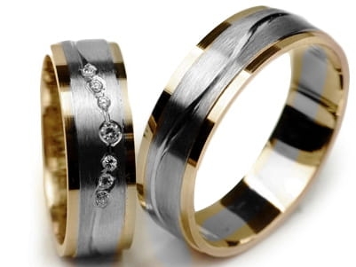 Przejdź do produktu Obrączki ślubne dwukolorowe płaskie z cyrkoniami 6mm Premium