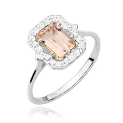 Pierścionek zaręczynowy z białego złota z morganitem i diamentami 0,17ct Fire Of Love