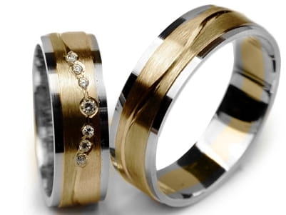 Przejdź do produktu Obrączki ślubne dwukolorowe płaskie z cyrkoniami 6mm Premium