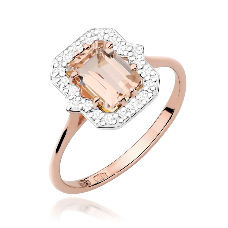 Pierścionek zaręczynowy z różowego złota z morganitem i diamentami 0,17ct Fire Of Love