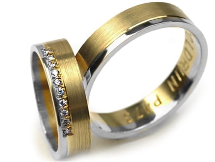 Dwukolorowe złote obrączki ślubne płaskie z cyrkoniami 5mm Premium P-473-k