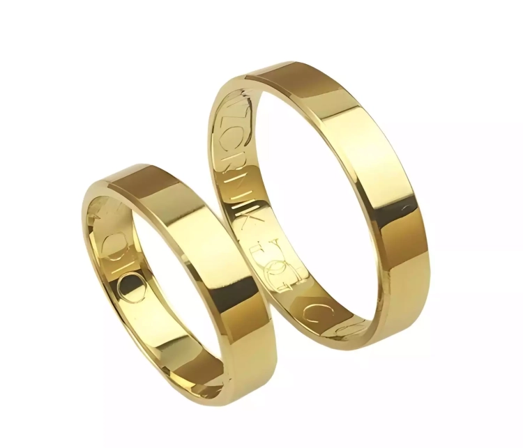 Obrączki ślubne płaskie fazowane z żółtego złota 4mm Casual