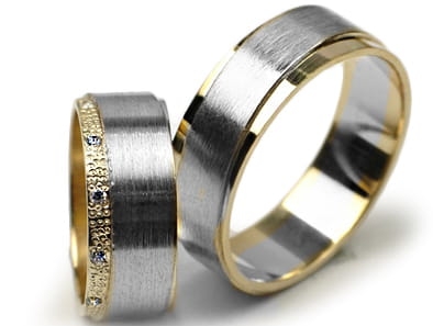 Przejdź do produktu Obrączki ślubne dwukolorowe płaskie z cyrkoniami 7mm Premium