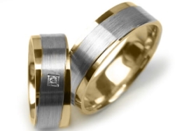 Obrączki ślubne dwukolorowe płaskie z cyrkonią 7mm Premium P-483-k