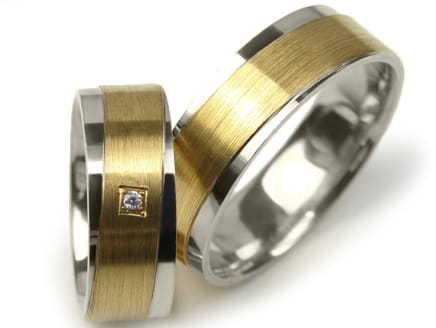 Obrączki ślubne dwukolorowe płaskie z cyrkonią 7mm Premium P-483-k