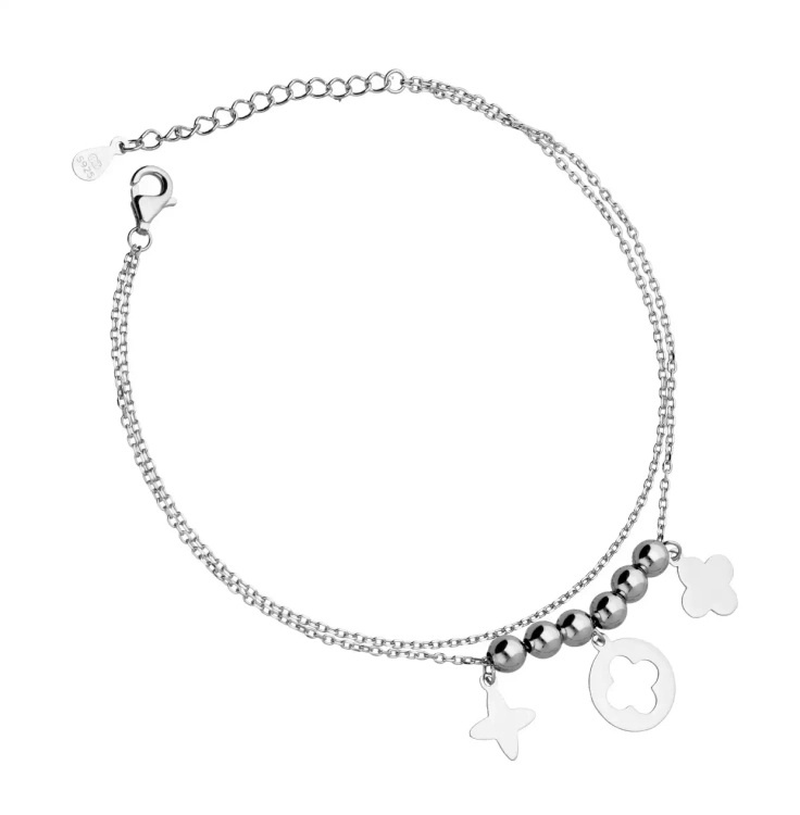 Srebrna bransoletka kulki, koniczynki