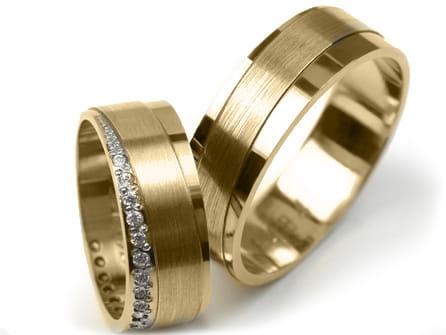 Przejdź do produktu Obrączki ślubne z żółtego złota płaskie z cyrkoniami 7mm Premium