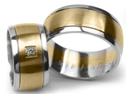 Obrączki ślubne dwukolorowe półokrągłe z cyrkonią 10mm Premium P-485-k