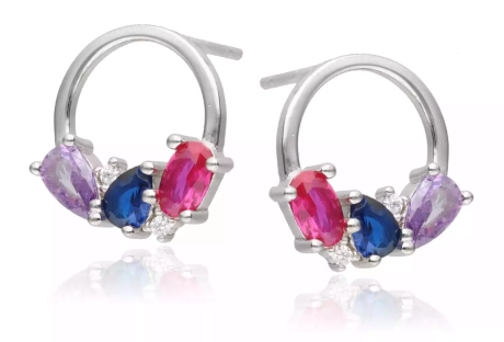 Przejdź do produktu Srebrne kolczyki kółka z kolorowymi cyrkoniami