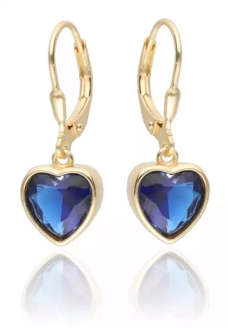 Przejdź do produktu Srebrne pozłacane kolczyki serce, szafirowa cyrkonia