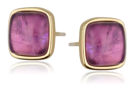 Przejdź do produktu Srebrne pozłacane kolczyki, fioletowy kamień