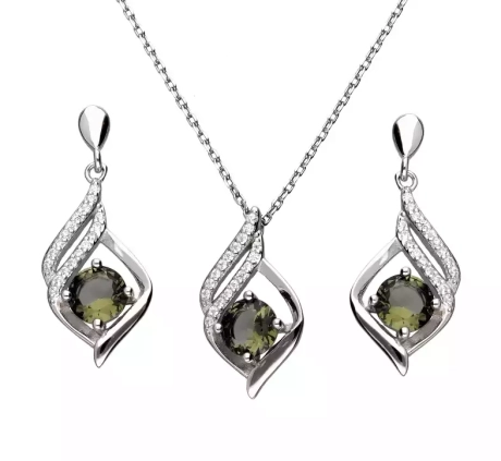 Przejdź do produktu Komplet srebrnej biżuterii kolczyki + naszyjnik, cyrkonia