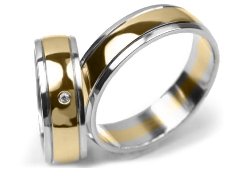 Dwukolorowe zlote obrączki ślubne półokrągłe z cyrkonią 6mm Premium P-486-k