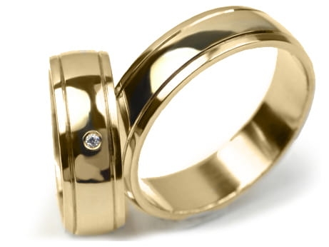Obrączki ślubne z żółtego złota półokrągłe z cyrkonią 6mm Premium P-486
