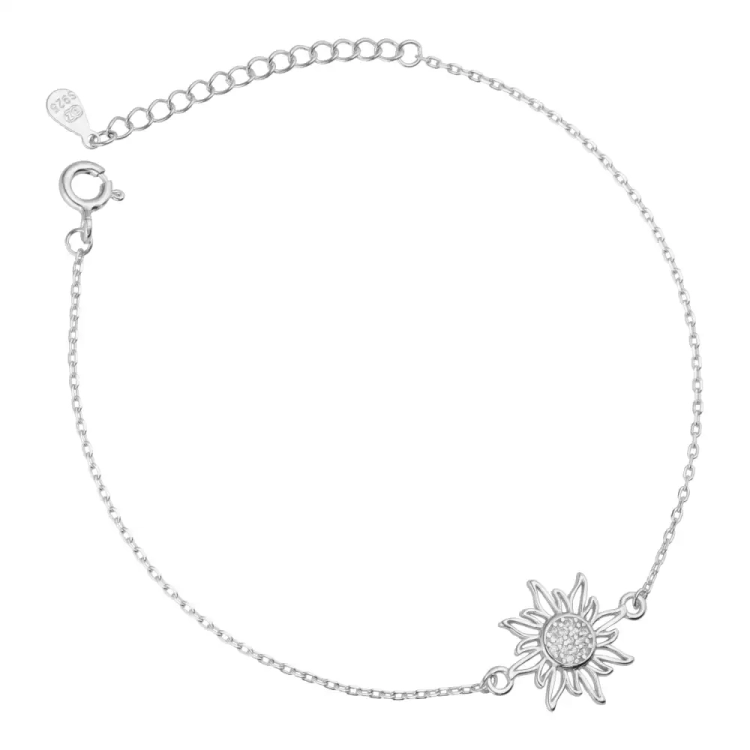 Srebrna bransoletka słońce z cyrkoniami