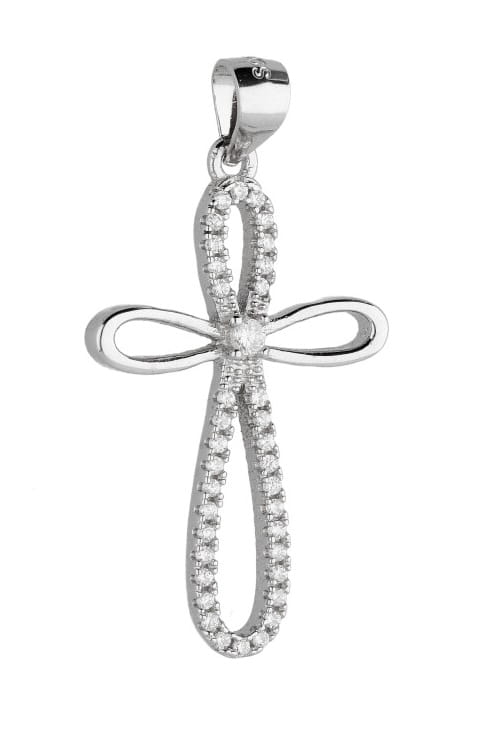 Srebrny ozdobny krzyżyk z cyrkoniami