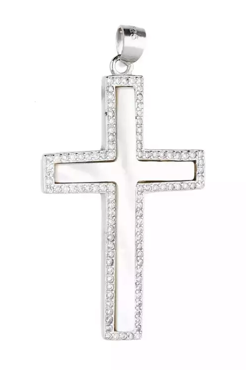 Srebrny krzyżyk z cyrkoniami na bokach