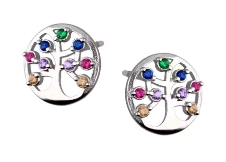 Przejdź do produktu Srebrne kolczyki drzewko szczęścia z kolorowymi cyrkoniami 