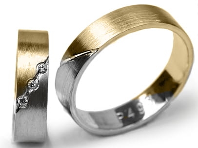 Dwukolorowe złote obrączki ślubne płaskie z cyrkoniami 5mm Premium P-493-k