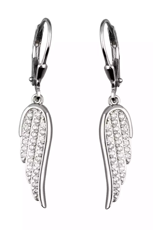 Kolczyki srebrne skrzydła anioła z cyrkoniami