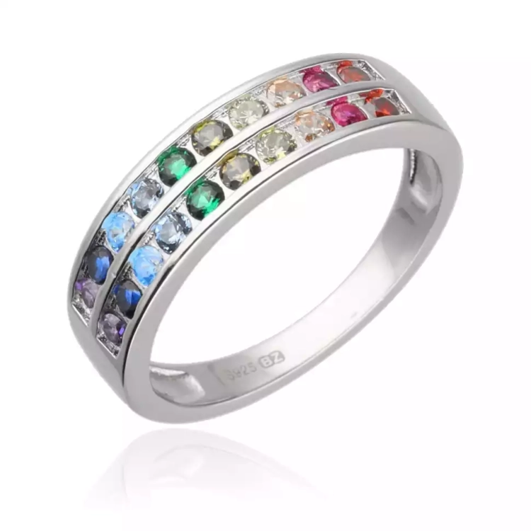 Srebrny pierścionek z kolorowymi kamieniami
