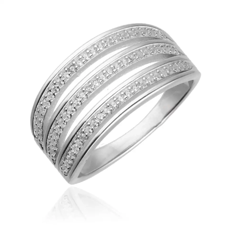 Potrójny srebrny pierścionek z cyrkoniami