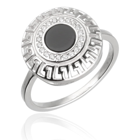 Przejdź do produktu Srebrny pierścionek grecki wzór, czarna cyrkonia 