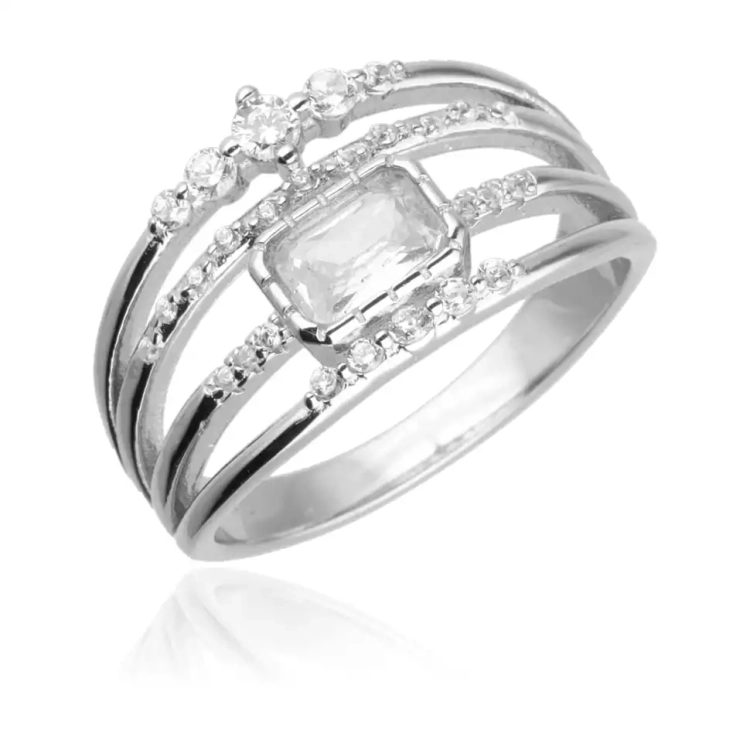 Szeroki srebrny pierścionek z cyrkoniami