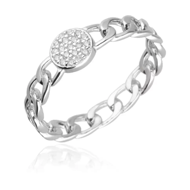 Pierścionek srebrny łańcuch z cyrkoniami